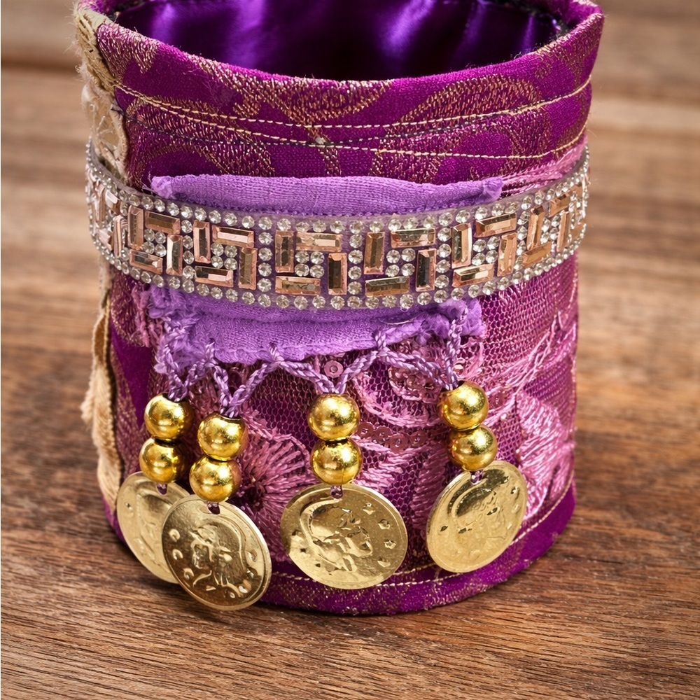 RUBYRUDI Cuff Bracelet Handcrafted OOAK Fabric Embellished Artisan Wearable Art